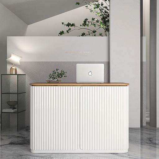 1.4m Long White Reeded Reception Desk Cash Counter for Beauty Store Fashion - M2 Retail