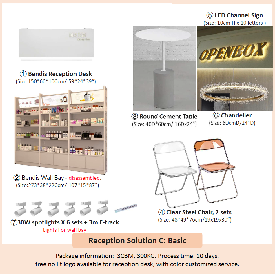 EU US CANADA AU Spa/ Salon/ Beauty Clinic Einzelhandelsgeschäftsempfangslösung