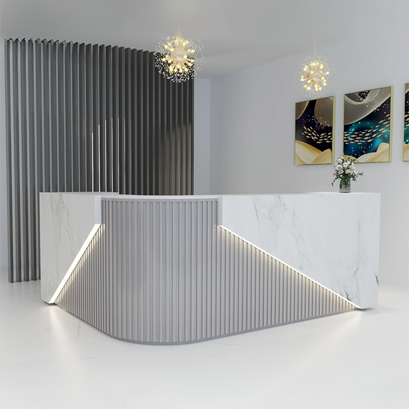 Jonu L-förmig großer kundenspezifischer Corian Stone Rezeption