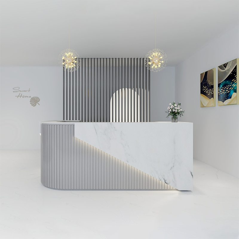 Jonu L-förmig großer kundenspezifischer Corian Stone Rezeption