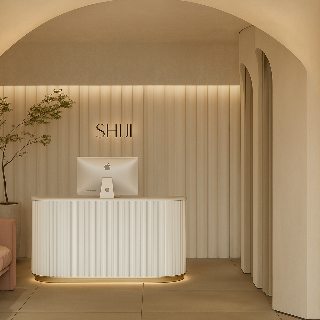 Verbesserter Morandi-Rezeptionstresen mit Schilfrohrgeflecht