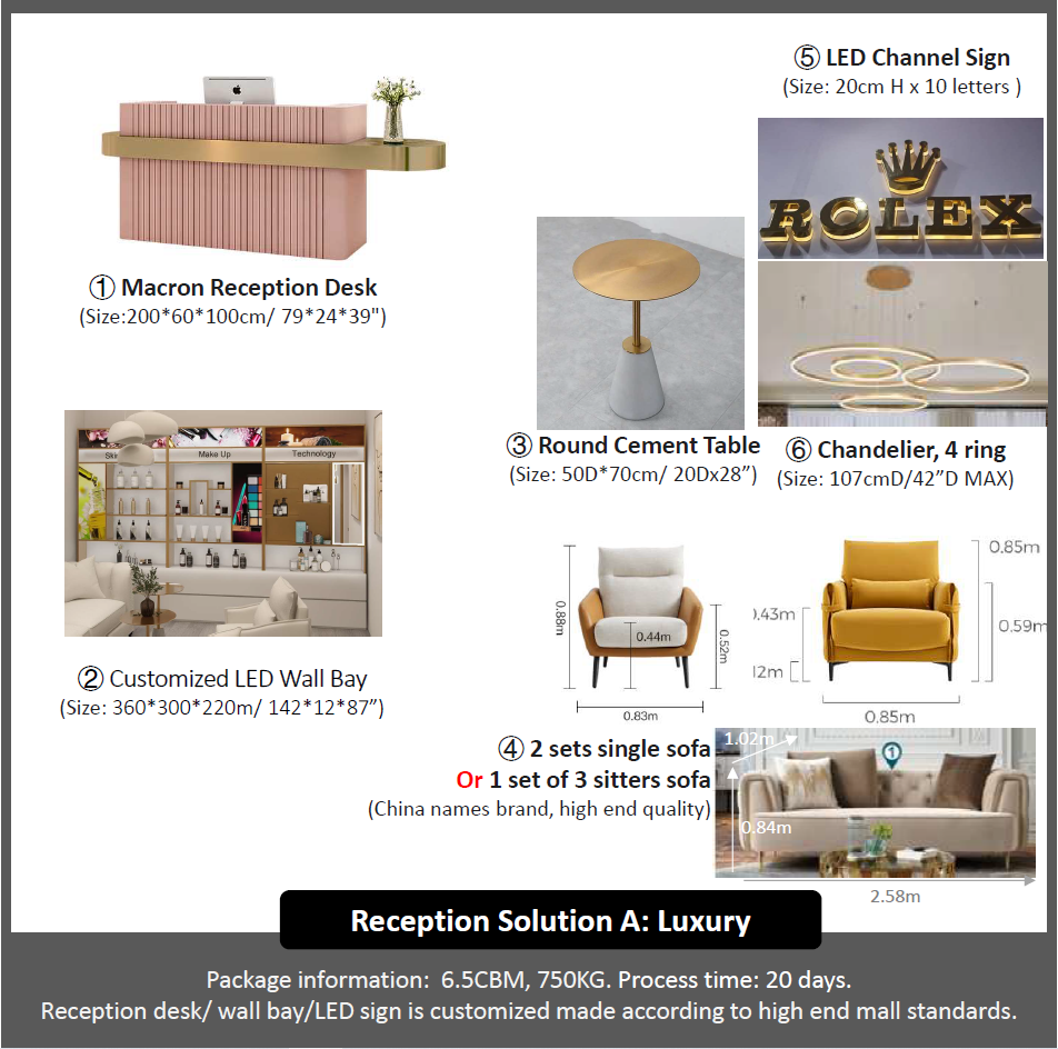 EU US CANADA AU Spa/ Salon/ Beauty Clinic Einzelhandelsgeschäftsempfangslösung