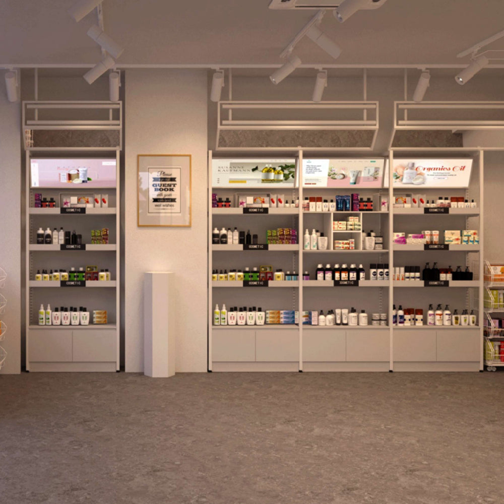 Estantes de exhibición de madera de la tienda de cosméticos de Bendis