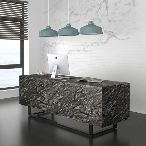 Black Marble Laminate Large Reception Desk with Metal Feet for Hotel Industry Store Design - M2 Retail