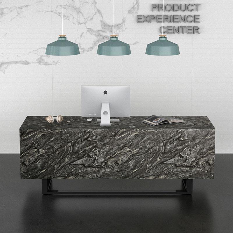 Black Marble Laminate Large Reception Desk with Metal Feet for Hotel Industry Store Design - M2 Retail