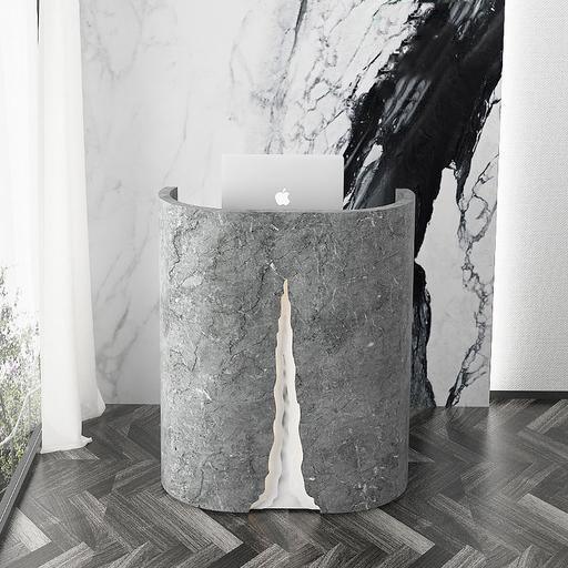 Curved Small Reception Counter Store Font Desk in Grey Marble Reception Counter Table for All Purpose - M2 Retail