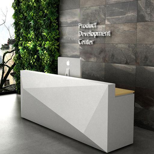 Geometric Reception Desk White Wooden Reception Desk Creative Design White Glossy Painting - M2 Retail