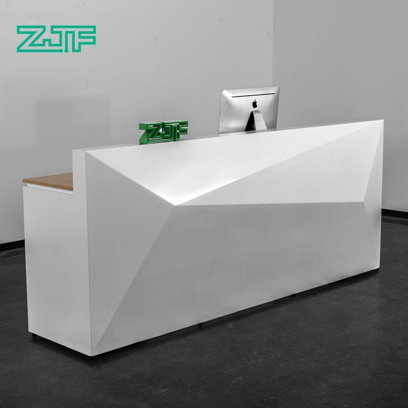 Geometric Reception Desk White Wooden Reception Desk Creative Design White Glossy Painting - M2 Retail