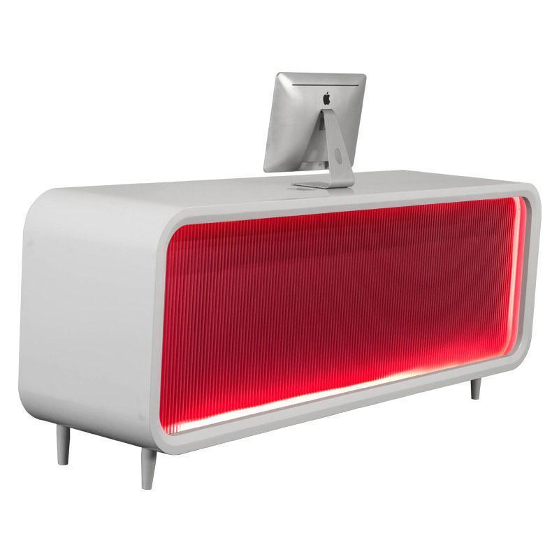 Hair Salon Reception Desk Nail Beauty Reception Counter with Reeded Pink Wood Panel & LED Strips Consealed - M2 Retail