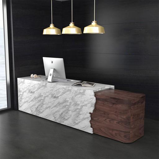 Large Hotel Front Desk Cracked Design Black Walnut Wood Marble Front Desk for Sales - M2 Retail