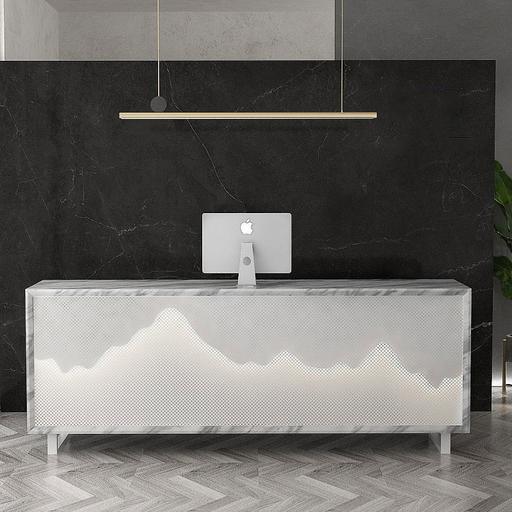 LED illuminated Modern White Marble Reception Desk for Nail Salon in Black White Marble Laminated Cash Counter - M2 Retail