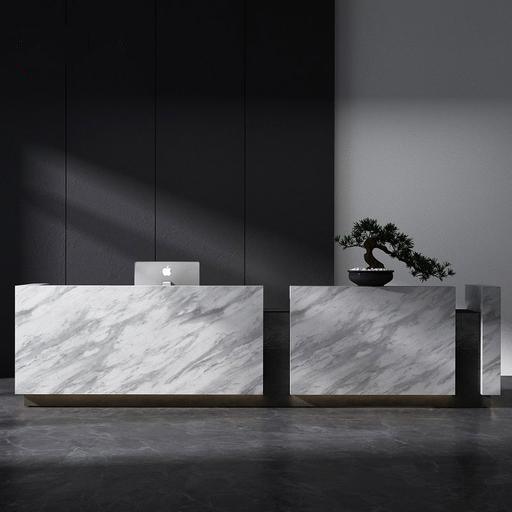 LED Super Long Marble Reception Desk for Hotel Black & White Office Reception Counter Design - M2 Retail