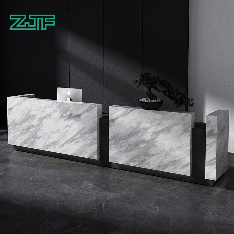 LED Super Long Marble Reception Desk for Hotel Black & White Office Reception Counter Design - M2 Retail