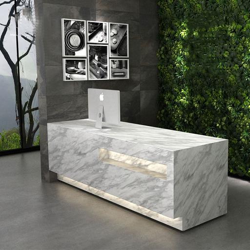 Marble Reception Desk Large Reception Desk for sale Minimalism Front Desk with LED Decoration - M2 Retail