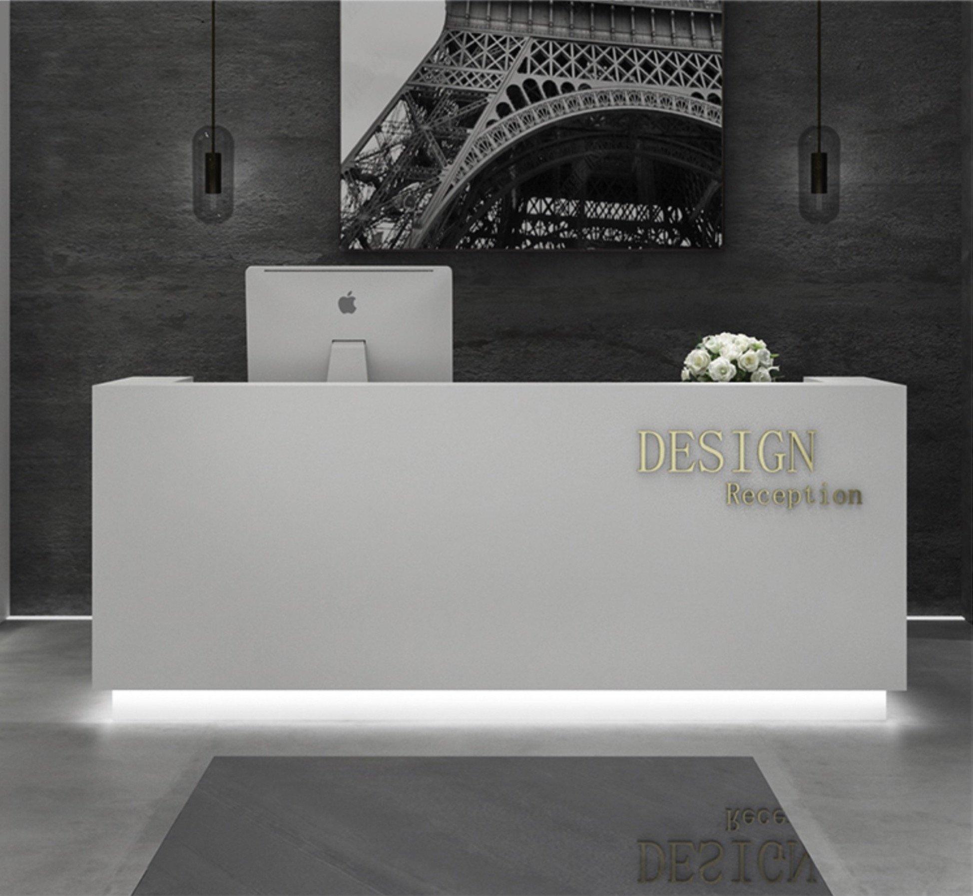 Minimalist Marble Laminate Big Reception Counter Cash Desk with LED for Retail Store - M2 Retail