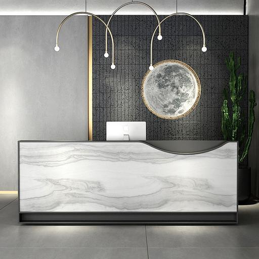 Modern Black Reception Desk Marble Laminated Front Desk Eco-friend Panel Made - M2 Retail