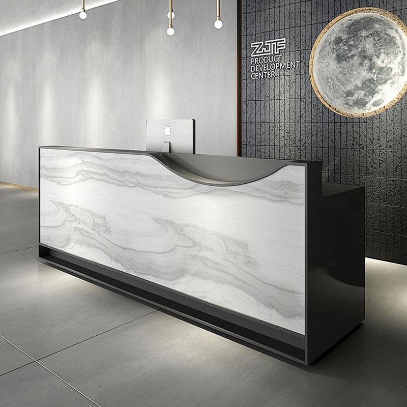 Modern Black Reception Desk Marble Laminated Front Desk Eco-friend Panel Made - M2 Retail