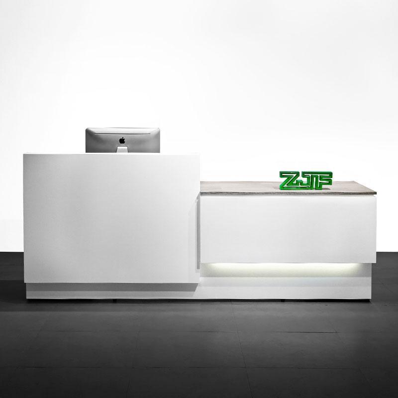 Modern White Reception Desk for Sales Large Reception Counter Geometric Design with LED Decoration - M2 Retail