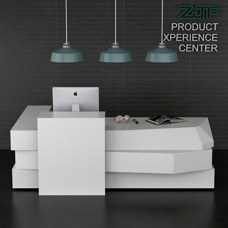 Modern White Reception Desk with Quartz Counter Geometric Reception Desk Wooden Painting - M2 Retail
