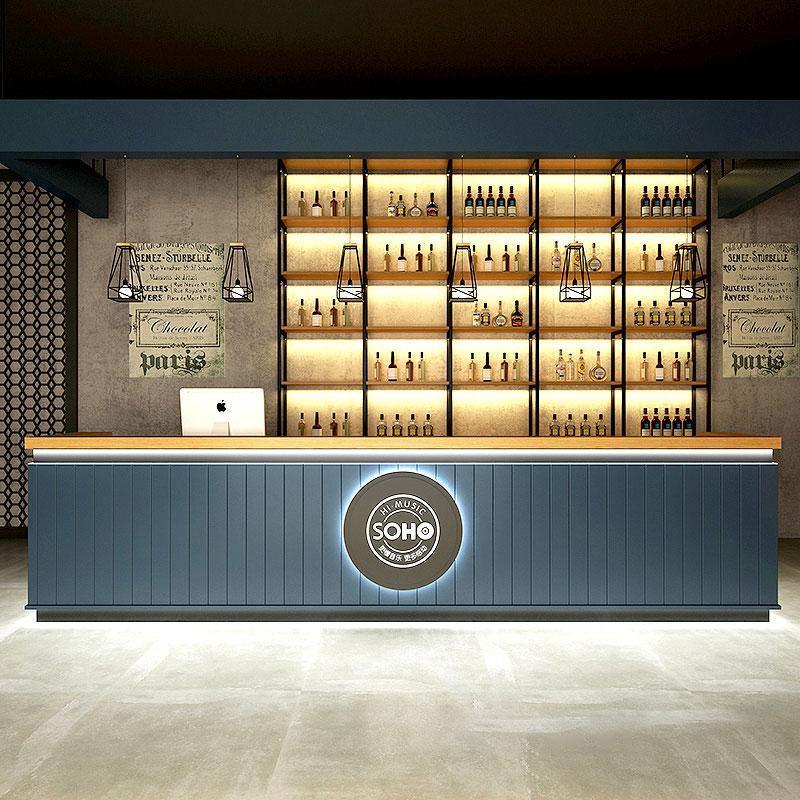 Retro bar wooden reception desk beauty barber shop front desk - M2 Retail