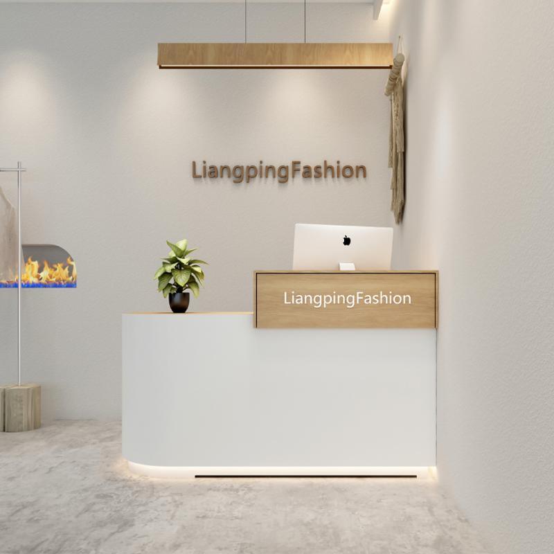 Simple White Wooden Reception Desk for Retail Store Manicure Spa Clothing Store Cash Counter - M2 Retail