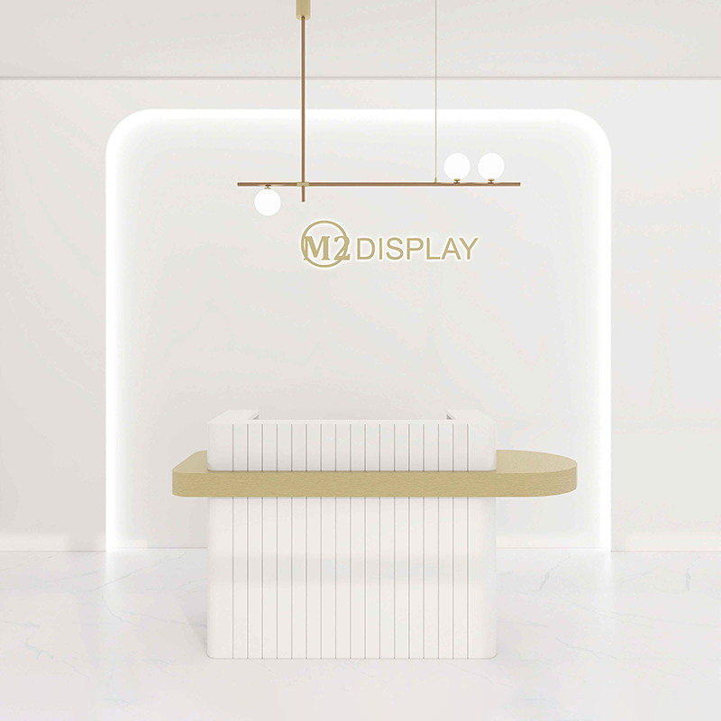 UPGRADED Macron Gold Pencil Reception Desk