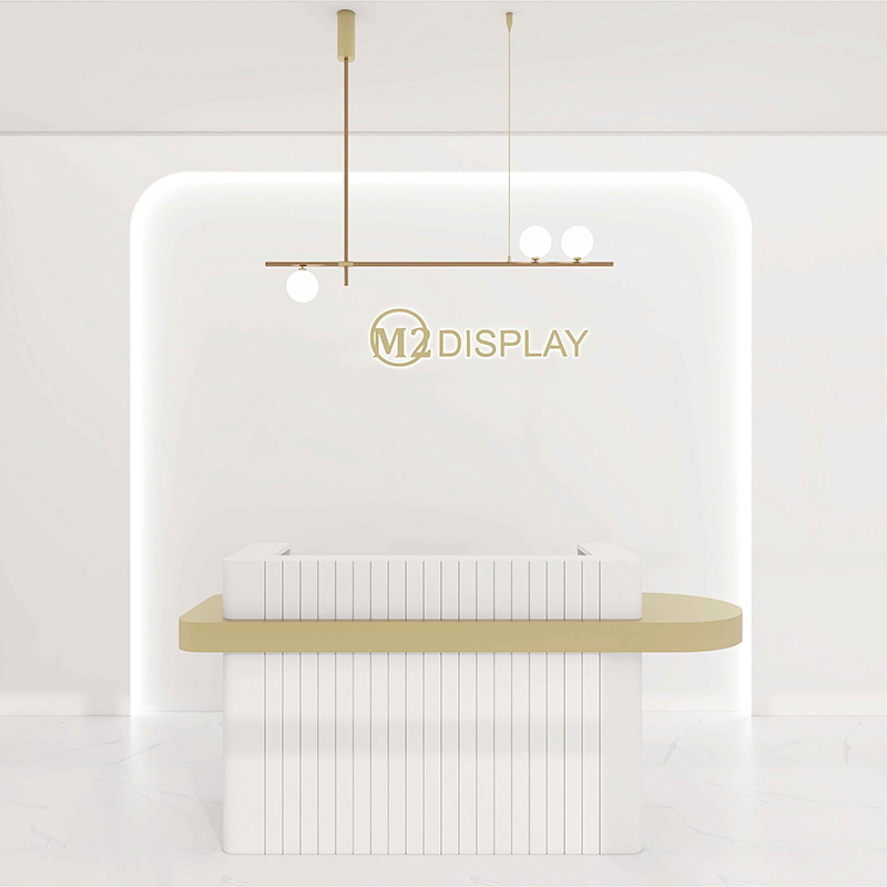 UPGRADED Macron Gold Pencil Reception Desk