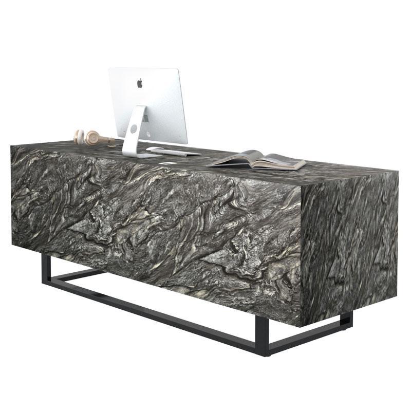 Black Marble Laminate Large Reception Desk with Metal Feet for Hotel Industry Store Design - M2 Retail